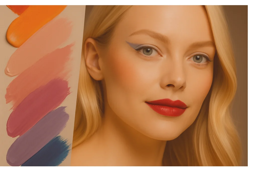 Close-up of a model wearing futuristic graphic eyeliner and minimal base makeup, representing 2026 makeup trends from skinimalism to digital expression