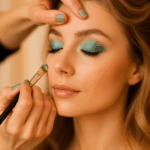 Close-up of a model wearing futuristic graphic eyeliner and minimal base makeup, representing 2026 makeup trends from skinimalism to digital expression.