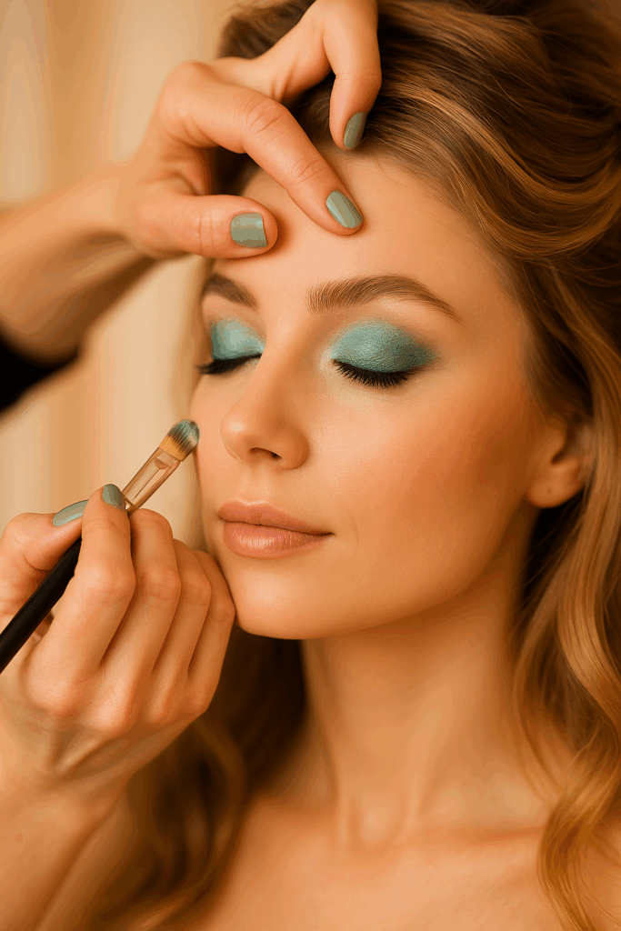 Close-up of a model wearing futuristic graphic eyeliner and minimal base makeup, representing 2026 makeup trends from skinimalism to digital expression.