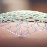 Niacinamide for Skin: Benefits, Uses, and How to Layer 4 An abstract, glowing lattice structure forming a protective shield over a soft, peach-colored surface, symbolizing how Niacinamide for skin strengthens the skin barrier.