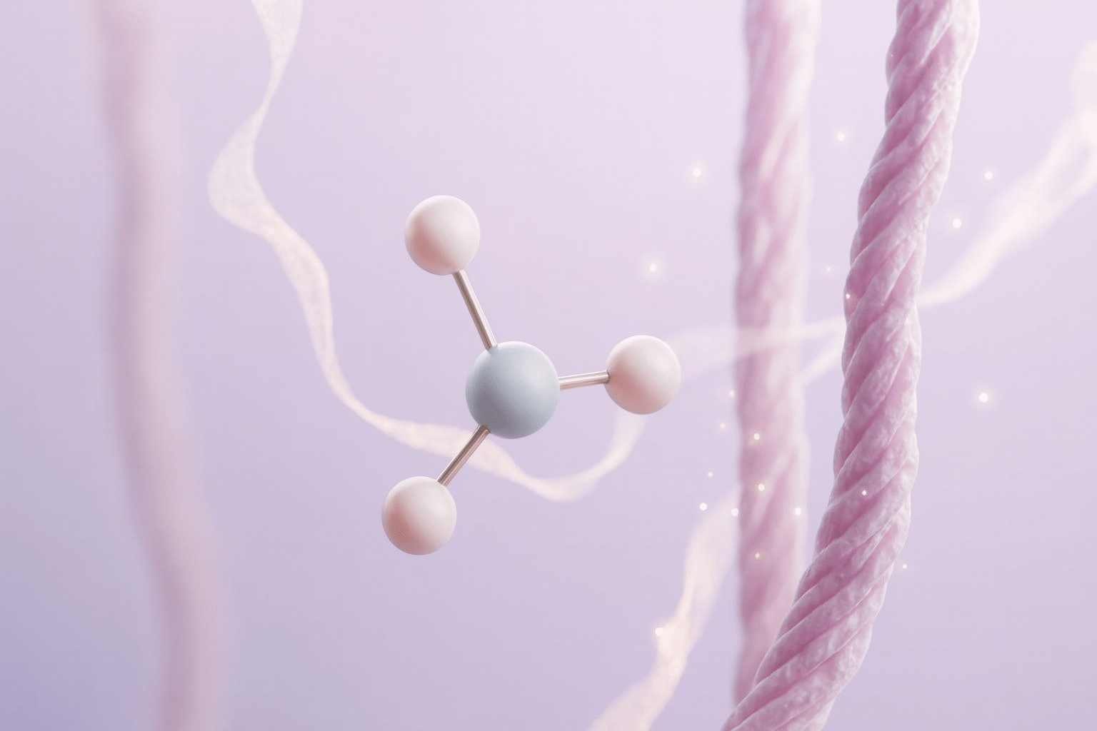 3D illustration showing collagen repair after Vitamin C molecules restore fibers